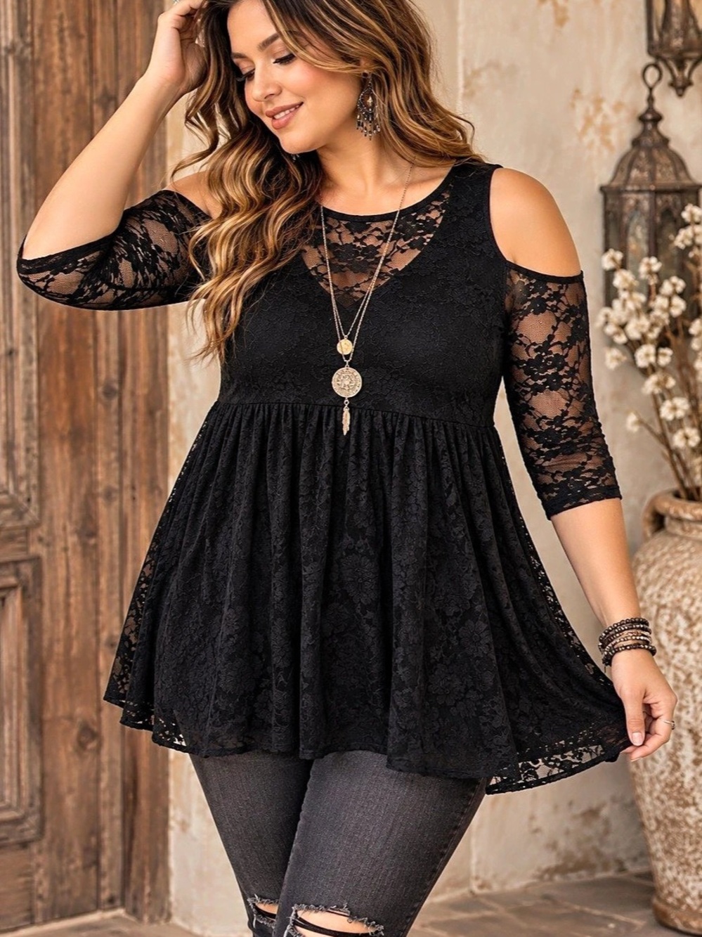 Torrid Black Lace Cold Shoulder Tunic Top Whimsygoth Romantic Plus Size